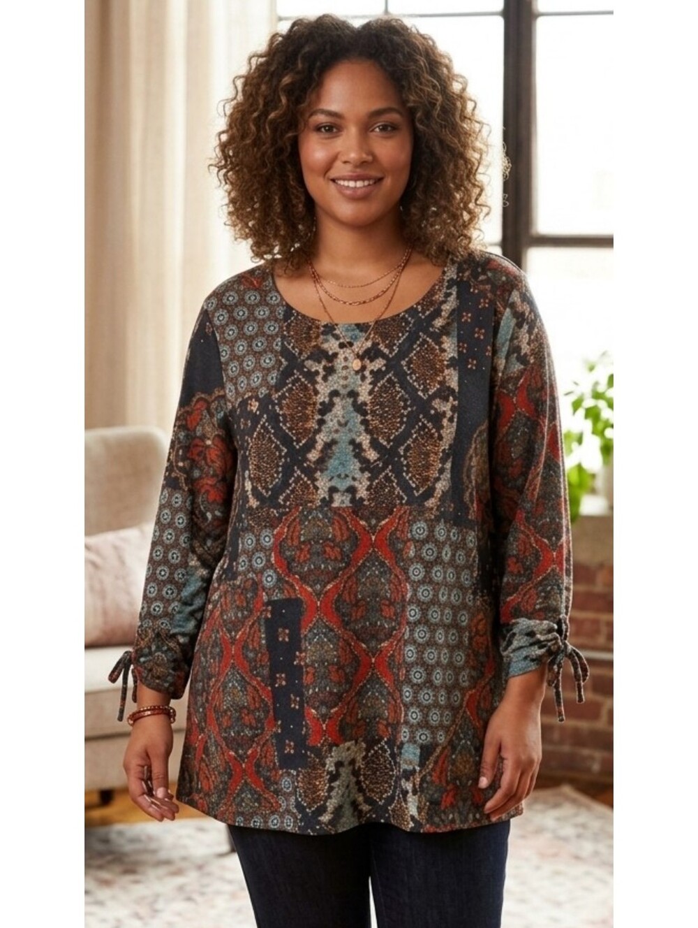 Zac & Rachel Plus Size Multicolor Paisley Pullover Top
